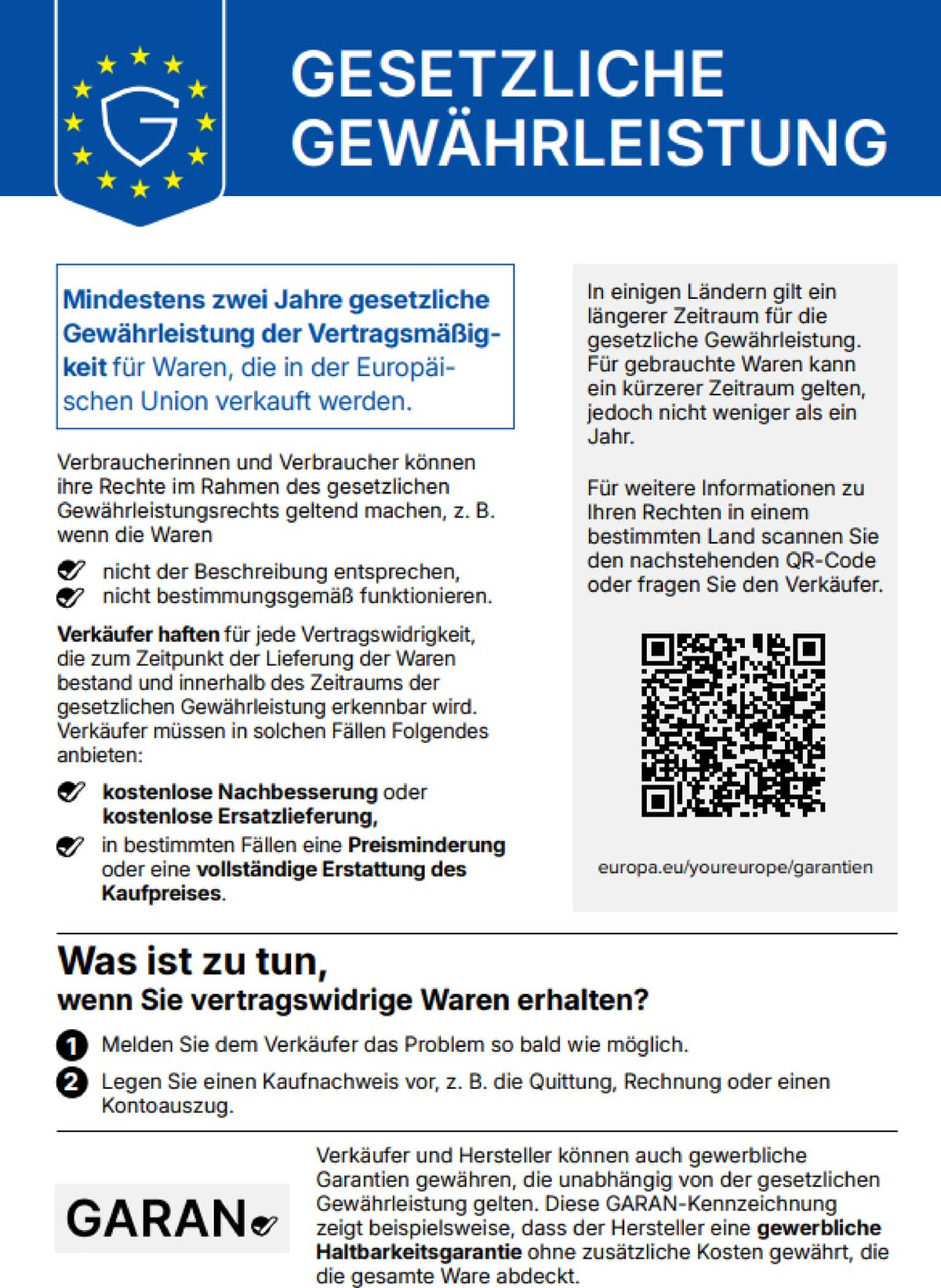Gewährleistungshinweis